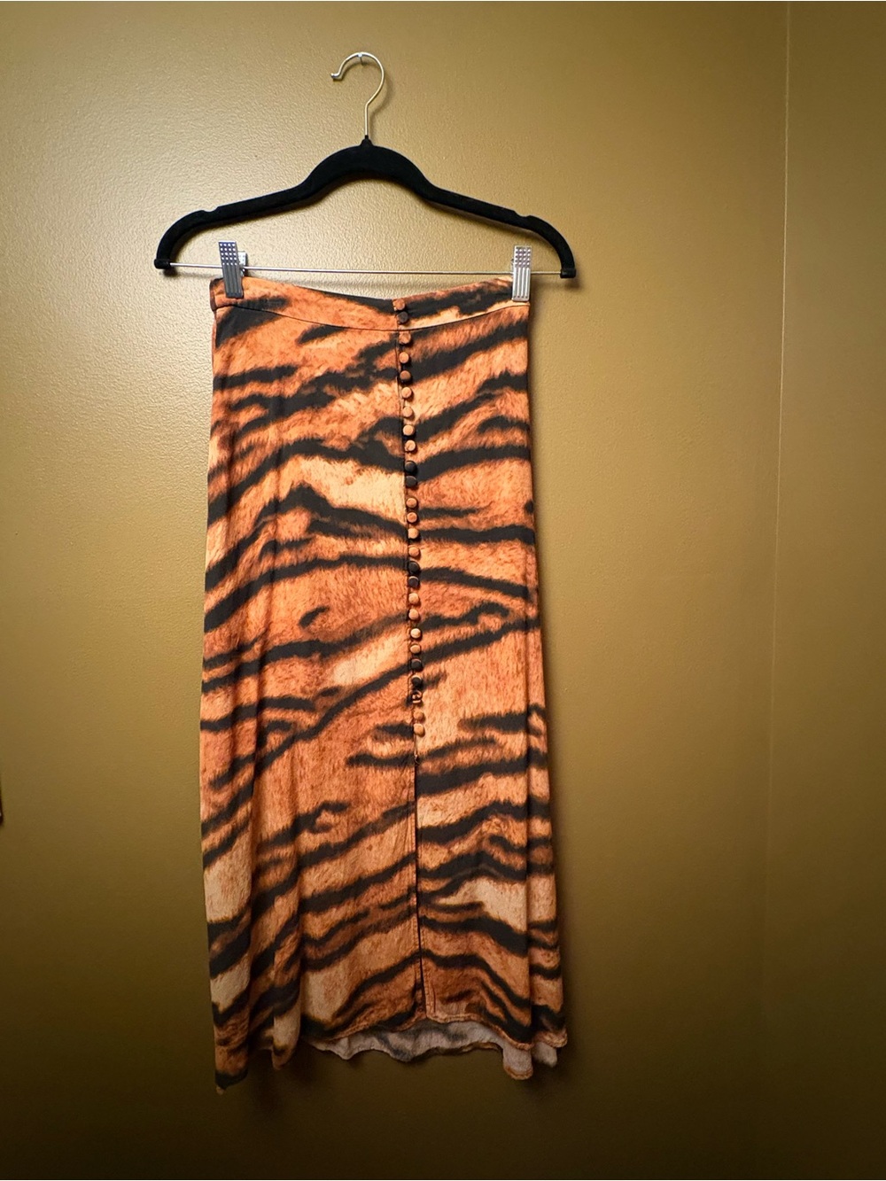 Mango Orange and Black Tiger-Print Maxi Skirt
